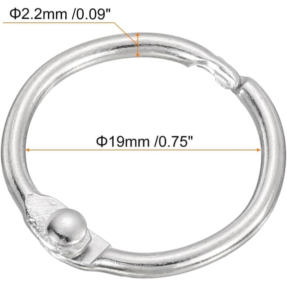WUYIBA-Shower Curtain Rings, 6pcs - Carbon Steel Round Snap Shower Curtain Hooks, 0.75 Inch Loose Leaf Binder Rings for Shower Curtain Rods (Silver)