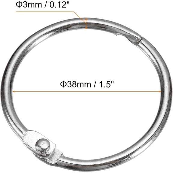 WUYIBA-Shower Curtain Rings, 6pcs - Carbon Steel Round Snap Shower Curtain Hooks, 1.5 Inch Loose Leaf Binder Rings for Shower Curtain Rods (Silver)