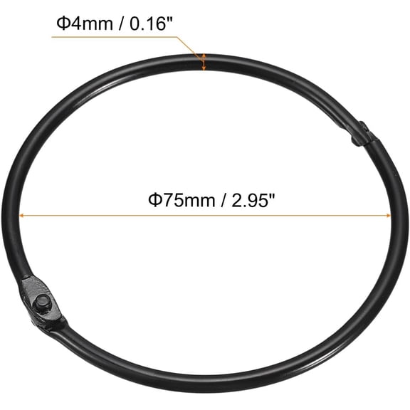 WUYIBA-Shower Curtain Rings, 6pcs - Carbon Steel Round Snap Shower Curtain Hooks, 3 Inch Loose Leaf Binder Rings for Shower Curtain Rods (Black)