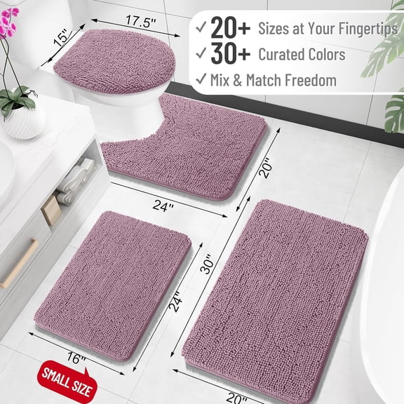 WUYIBA-Small Bathroom Rugs 24x16, Extra Soft Absorbent Chenille Bath Rugs, Rubber Backing Quick Dry, Machine Washable Bath Mats for Bathroom Floor, Tub and Shower, Home Decor Accessories, Deep Plum