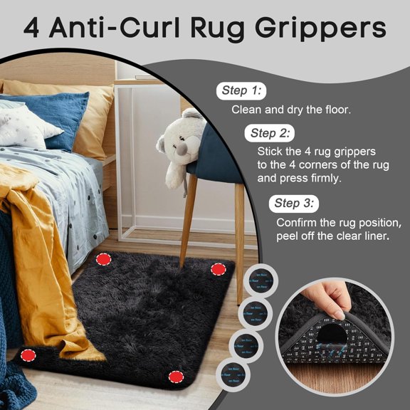 WUYIBA-Small Black Entryway Throw Rugs for Bedroom, 2x3 Mini Area Rug, Affordable Non Slip Fluffy Carpet, Fuzzy Soft Living Room Rugs, Home Decor Aesthetic, Nursery