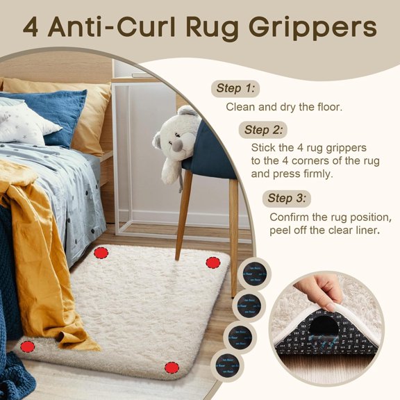 WUYIBA-Small Ivory Entryway Throw Rugs for Bedroom, 2x3 Mini Area Rug, Affordable Non Slip Fluffy Carpet, Fuzzy Soft Living Room Rugs, Home Decor Aesthetic, Nursery