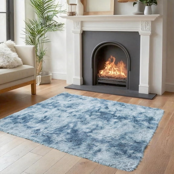 WUYIBA-Small Rug Throw Rugs for Bedroom, Mini Area Rug, Fluffy Blue Carpet, Affordable Door Entryway Indoor Inside Front Entrance Dog 2x3 Mat, Home Decor Aesthetic(2 x 3, Dark Blue Tie-Dyed)