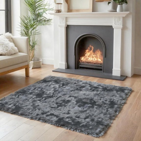 WUYIBA-Small Rug Throw Rugs for Bedroom, Mini Area Rug, Fluffy Grey Carpet, Affordable Door Entryway Indoor Inside Front Entrance Dog 2x3 Mat, Home Decor Aesthetic(2 x 3, Dark Grey Tie-Dyed)