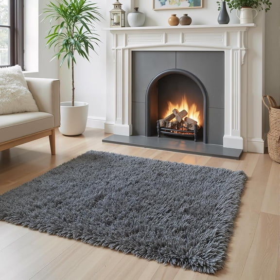 WUYIBA-Small Rug Throw Rugs for Bedroom, Mini Area Rug, Fluffy Grey Carpet, Affordable Door Entryway Indoor Inside Front Entrance Dog 2x3 Mat, Home Decor Aesthetic(2 x 3, Dark Grey)