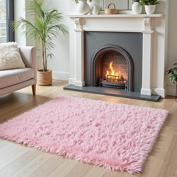 WUYIBA-Small Rug Throw Rugs for Bedroom, Mini Area Rug, Fluffy Pink Carpet, Affordable Door Entryway Indoor Inside Front Entrance Dog 2x3 Mat, Home Decor Aesthetic(2 x 3, Pink)