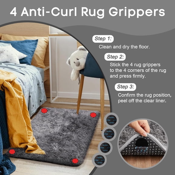 WUYIBA-Small Rug Upgrade Non Slip Throw Bedside Area Rugs, Fluffy Soft Grey Mini Bedroom Carpet, Affordable Door Entryway Indoor Inside Front Entrance Dog 2x3 Mat, Home Decor Aesthetic, Nursery