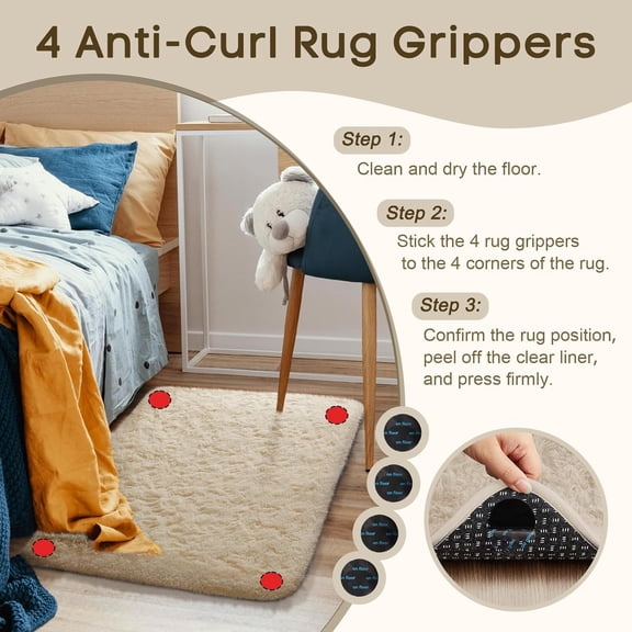 WUYIBA-Small Rug Washable Non Slip Throw Bedside Area Rugs, Fluffy Soft Beige Mini Bedroom Carpet, Affordable Door Entryway Indoor Inside Front Entrance Dog 2x3 Mat, Home Decor Aesthetic, Nursery