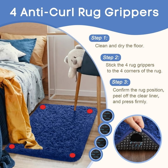 WUYIBA-Small Rug Washable Non Slip Throw Bedside Area Rugs, Fluffy Soft Blue Mini Bedroom Carpet, Affordable Door Entryway Indoor Inside Front Entrance Dog 2x3 Mat, Home Decor Aesthetic, Nursery