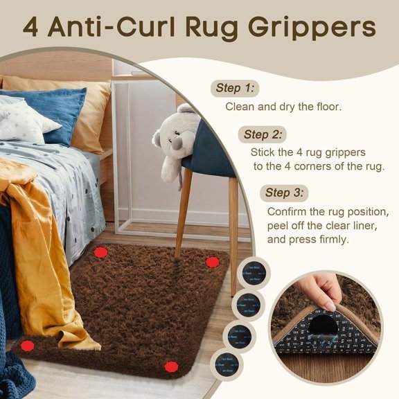 WUYIBA-Small Rug Washable Non Slip Throw Bedside Area Rugs, Fluffy Soft Brown Mini Bedroom Carpet, Affordable Door Entryway Indoor Inside Front Entrance Dog 2x3 Mat, Home Decor Aesthetic, Nursery