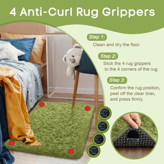 WUYIBA-Small Rug Washable Non Slip Throw Bedside Area Rugs, Fluffy Soft Green Mini Bedroom Carpet, Affordable Door Entryway Indoor Inside Front Entrance Dog 2x3 Mat, Home Decor Aesthetic, Nursery