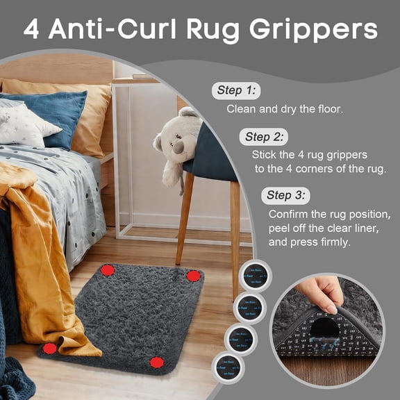 WUYIBA-Small Rug Washable Non Slip Throw Bedside Area Rugs, Fluffy Soft Mini Bedroom Carpet, Door Entryway Indoor Inside Front Entrance 1.5x2.5 Mat, Home Decor Aesthetic, Grey