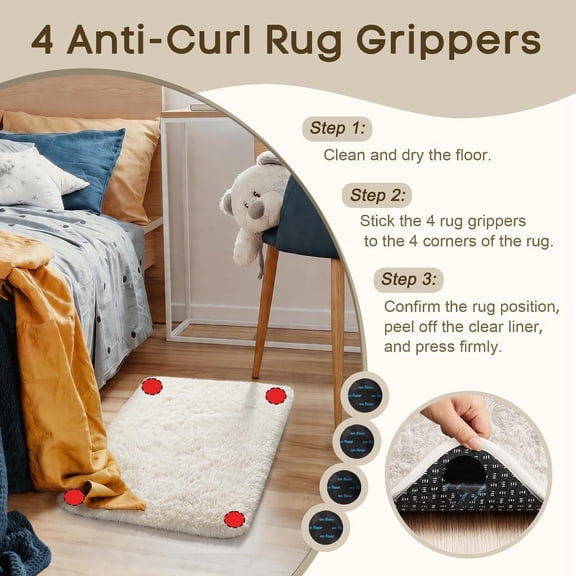 WUYIBA-Small Rug Washable Non Slip Throw Bedside Area Rugs, Fluffy Soft Mini Bedroom Carpet, Door Entryway Indoor Inside Front Entrance 1.5x2.5 Mat, Home Decor Aesthetic, Ivory