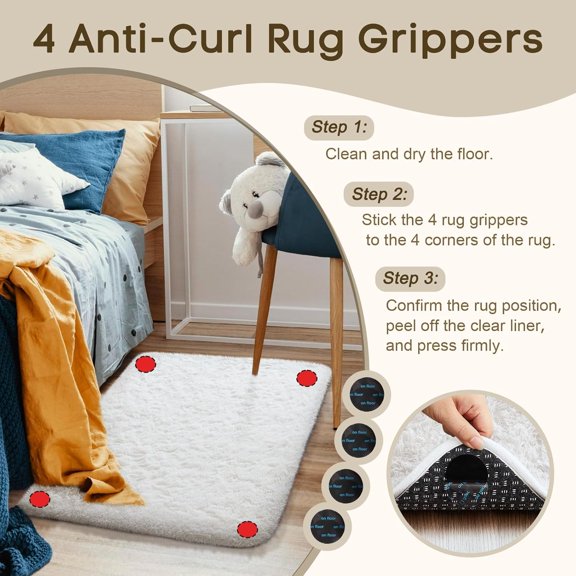 WUYIBA-Small Rug Washable Non Slip Throw Bedside Area Rugs, Fluffy Soft White Mini Bedroom Carpet, Affordable Door Entryway Indoor Inside Front Entrance Dog 2x3 Mat, Home Decor Aesthetic, Nursery