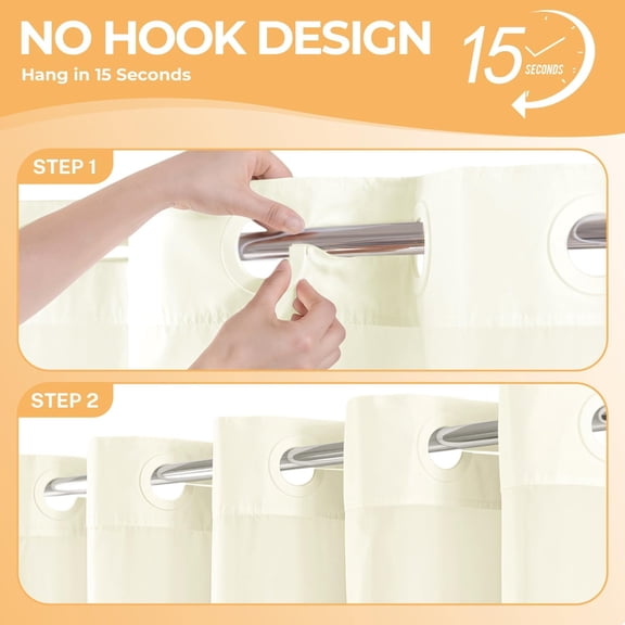 WUYIBA-Stall No Hook Shower Curtain or Liner with Sheer Window, No Liner Included or Needed, Water Repellent, Machine Washable (Beige, 36" Wx74 L)