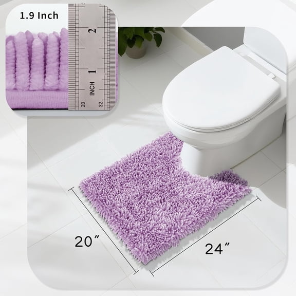 WUYIBA-Toilet Rugs U Shaped Washable, Extra Thick Soft Absorbent Chenille Contour Bathroom Rugs for Toilet 24x20 Inch, Quick Dry Non Slip Toilet Mat for Bath Floor, Lilac