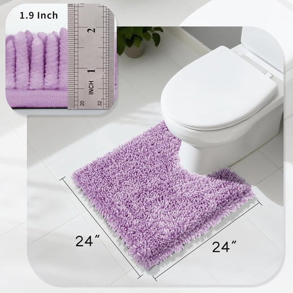WUYIBA-Toilet Rugs U Shaped Washable, Extra Thick Soft Absorbent Chenille Contour Bathroom Rugs for Toilet 24x24 Inch, Quick Dry Non Slip Toilet Mat for Bath Floor, Lilac