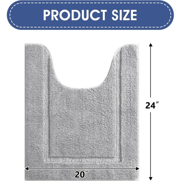 WUYIBA-Toilet Rugs, Ultra Soft Thick Plush Fluffy Microfiber Absorbent Contour Bathroom Rugs for Toilet, Non-Slip Backing, Machine Washable Bath Mats for Bathroom, Tub, Grey/U-Shaped 24"x20"
