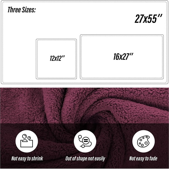 WUYIBA-Ultra Soft Microfiber Coral Velvet Towel Set - Quick Drying, 2 Bath Towels, 2 Hand Towels, 2 Washcloths - Burgundy, 6 Pcs