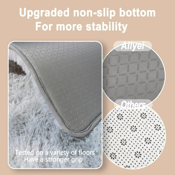 WUYIBA-Ultra Soft Runner Rugs for Bedroom Hallways with Upgraded Non-Slip Rubber Backing & Thick Memory Sponge, 2 Packs 2x3 Feet Fluffy Shag Throw Area Rug for Bedside Dorm Tie-dye Light Grey
