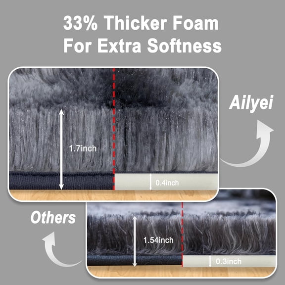 WUYIBA-Ultra Soft Runner Rugs for Bedroom Hallways with Upgraded Non-Slip Rubber Backing & Thick Memory Sponge, 2x3 Feet Fluffy Shag Throw Area Rug for Bedside Dorm Tie-dye Dark Grey