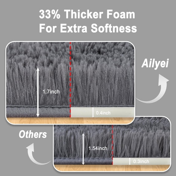 WUYIBA-Ultra Soft Runner Rugs for Bedroom Hallways with Upgraded Non-Slip Rubber Backing & Thick Memory Sponge, 2x6 Feet Fluffy Shag Throw Area Rug for Bedside Dorm Dark Grey