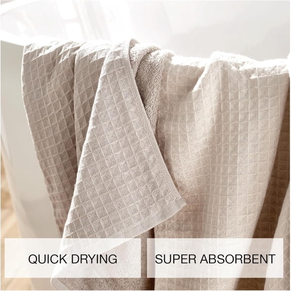 WUYIBA-Waffle Twist Cotton Weave Hand Towel for Bathroom Lightweight Absorbent Quick Dry Honeycomb Texture Solid Terry Loop Reverse 20" x 30", 1 Hand Towel, Linen