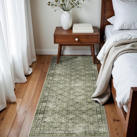 WUYIBA-Washable 2x6 Runner Rug for Kitchen: Easy-Clean Carpet with Non-Slip Backing for Bedroom Entryway Stain-Resistant Shedding-Free Floor Mat  Perfect for High-Traffic Areas with Pets (Gree