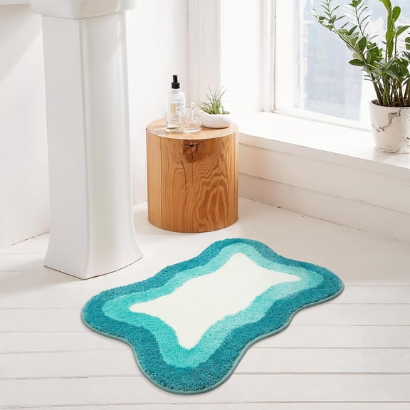 WUYIBA-Washable Irregular Shape Bathroom Rugs, 18x25 inch Soft Non Slip Gradient Small Bath Mat, Microfiber Absorbent Shower Rug for Sink Tub Shower