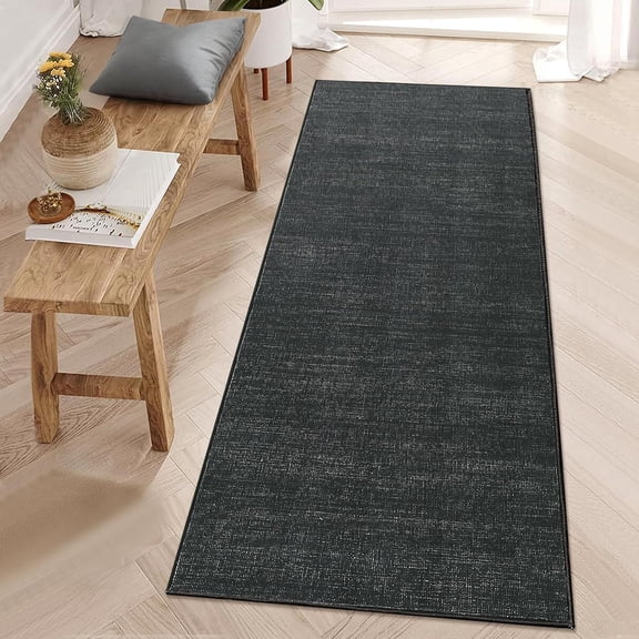 WUYIBA-Washable Runner Rug 2x6 Modern Solid Color Kitchen Runner Mat Minimalist Plain Long Runner Rug for Entryway Bedroom Bedside Non Slip Low Pile Boho Accent Solid Runner Rugs for Nursery, Black