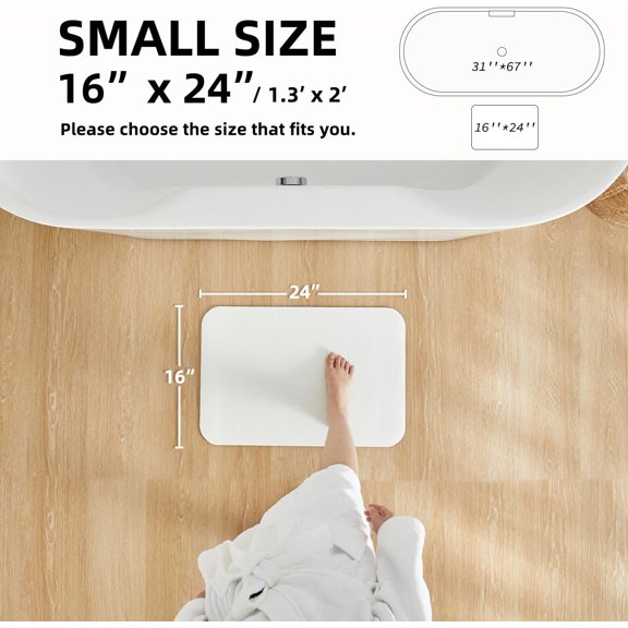 WUYIBA-White Bath Mat, Bathroom Rugs Non Slip Washable Thin Absorbent Quick Dry Bath Mat Fits Under Door Bathroom Floor Mat Perfect for Bath, Shower, or Sink 16"x24" White