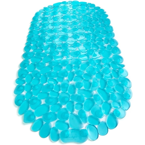 WUYIBA-Pebbles Non-Slip Bathtub & Shower Mat 27x14 Oval - Non-Toxic - Safe, Clean, Machine-Washable, Superior Grip & Drainage, Vinyl, for Smooth Floors ONLY, Transparent Turq