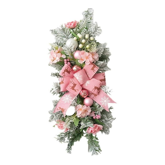 WUYVCG 2025 on Sale Clearance Artificial Christmas Teardrop Stairs With Large Bow Printed With Reindeer Snowflake Pattern Xmas Rose Frosted Branches Holiday Staircase