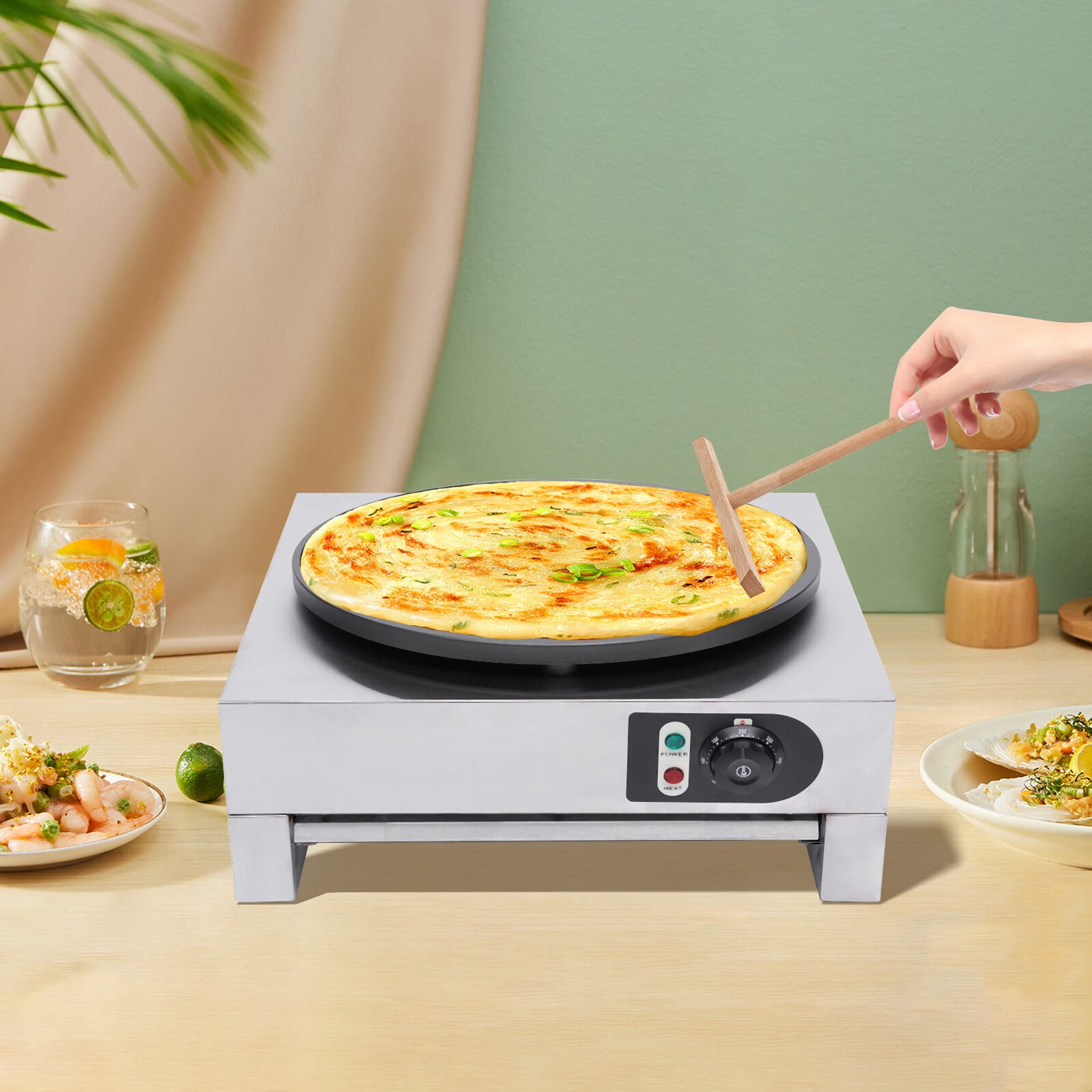 110V Commercial 16-Inch Electric Crepe Maker with A Drawer Type  Warmer,Nonstick Crepe Pan Single Hotplate with Adjustable Temperature  Control, Crepe