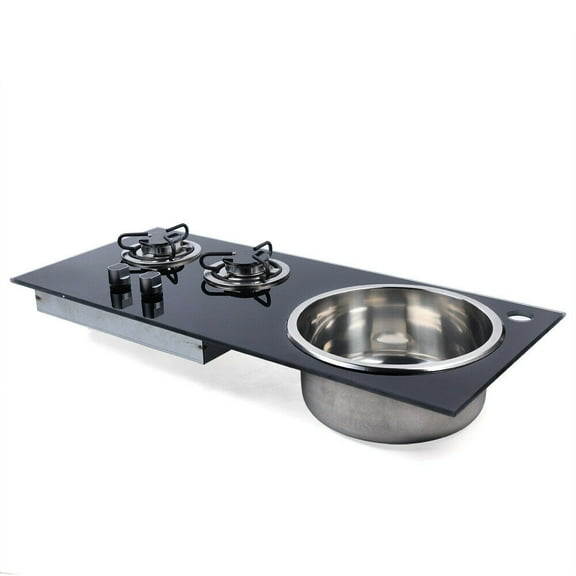 WUZSTAR 2 Burners Gas Camping Stove Hob Sink Combo for Boat Caravan RV Camper , Easy to Clean