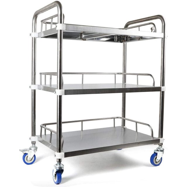 3-Layer Rolling Lab Cart | Metal Mobile Trolley with 220 lbs Capacity