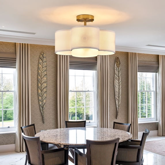 WUZSTAR Farmhouse Semi-Flush Ceiling Light Fixture w/ Fabric Drum Shade for Kitchen, Bedroom, Dining Room, Corridor, Living Room