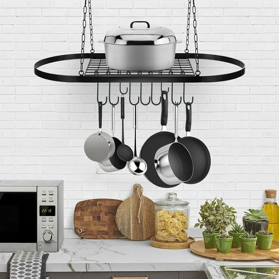 WUZSTAR Kitchen Pot Hanging Storage Rack Holder Square Grid Wall Mount Pot Rack Iron Material Pan Hanger Shelf