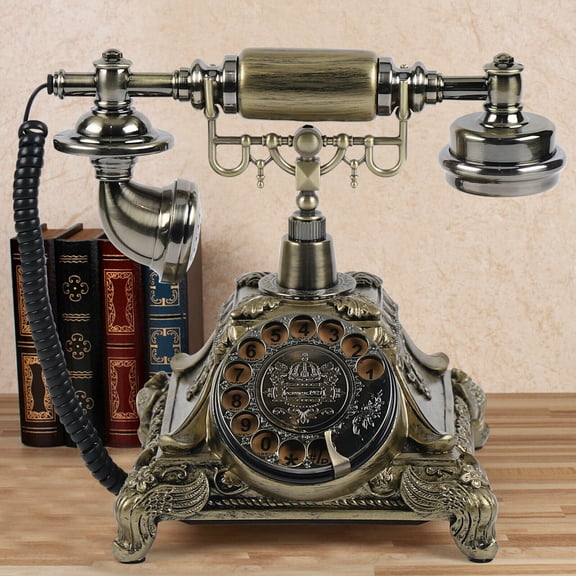 WUZSTAR Retro Old Fashioned Rotary Dial Phone Vintage Telephone Home Office Decor Gift (Gold)