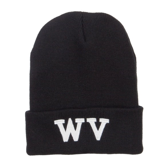 WV West Virginia Embroidered Long Beanie - Black OSFM