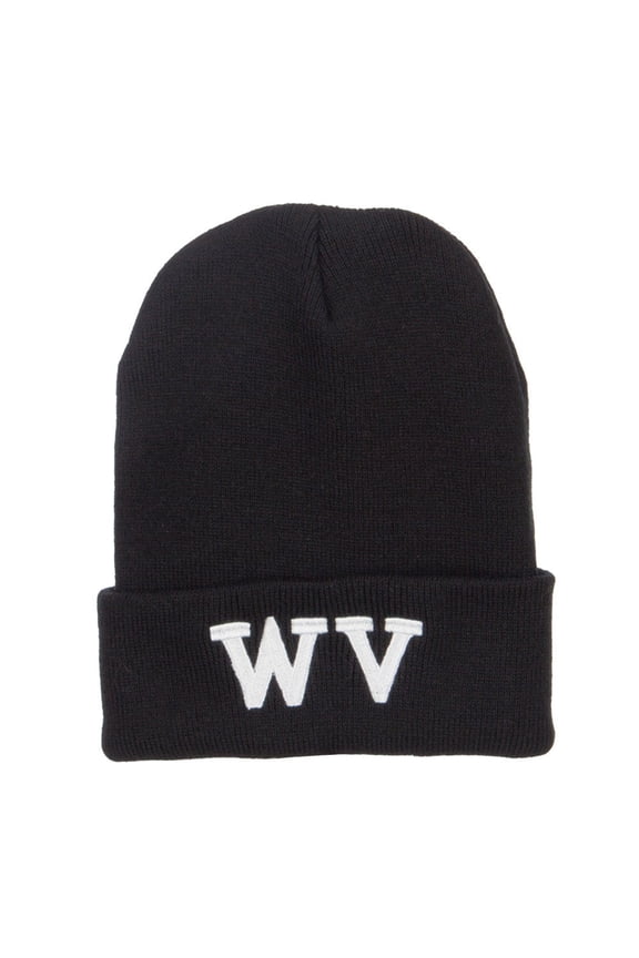 WV West Virginia Embroidered Long Beanie - Black OSFM