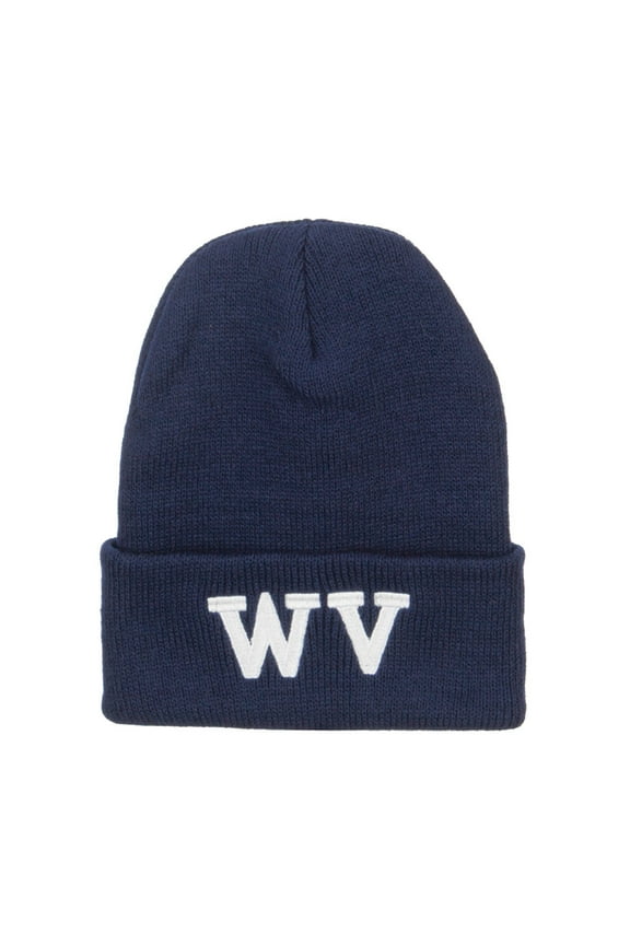 WV West Virginia Embroidered Long Beanie - Navy OSFM