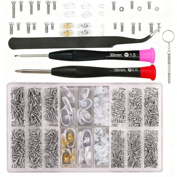 WVARK Eyeglass Watch Repair Kit - Universal Stainless Steel Screws Nose Pads Micro Screwdriver Tweezer