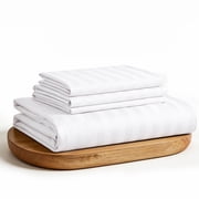 WVG Bamboo Sheet Set, Cooling Bed Sheets, Deep Pocket Fitted Sheet with Pillowcases, Soft Breathable Bedding Set, Embossed Stripe Design
