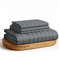 thumbnail image 1 of WVG Bamboo Sheet Set, Cooling Bed Sheets, Deep Pocket Fitted Sheet with Pillowcases, Soft Breathable Bedding Set, Embossed Stripe Design, 1 of 9