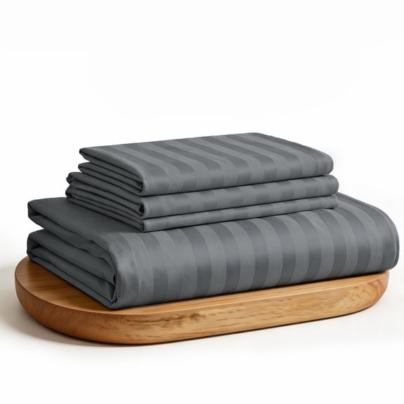 WVG Bamboo Sheet Set, Cooling Bed Sheets, Deep Pocket Fitted Sheet with Pillowcases, Soft Breathable Bedding Set, Embossed Stripe Design