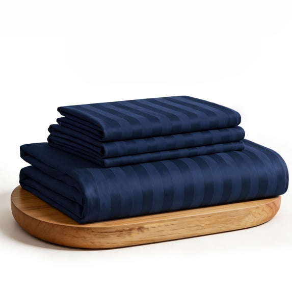 WVG Bamboo Sheet Set King Size, Soft Cooling Bedding Set with Embossed Stripe Design, Deep Pocket Fitted Sheet, Breathable & Smooth Bed Sheets for Hot Sleepers