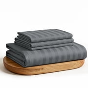 WVG Bamboo Sheet Set King Size, Soft Cooling Bedding Set with Embossed Stripe Design, Deep Pocket Fitted Sheet, Breathable & Smooth Bed Sheets for Hot Sleepers