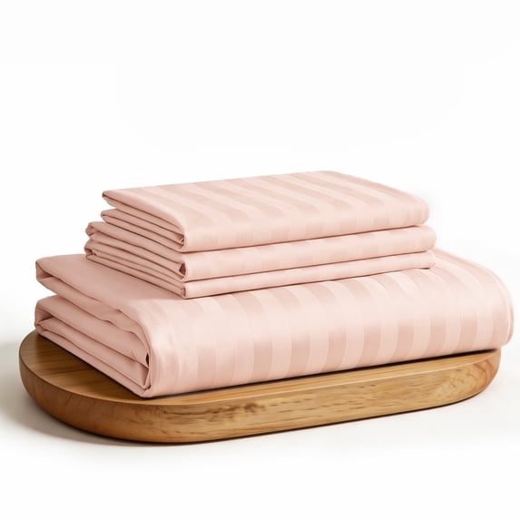 WVG Bamboo Sheet Set King Size, Soft Cooling Bedding Set with Embossed Stripe Design, Deep Pocket Fitted Sheet, Breathable & Smooth Bed Sheets for Hot Sleepers