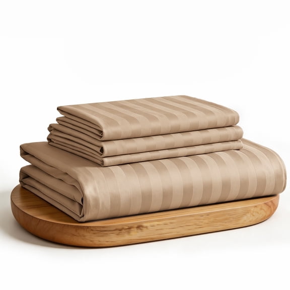 WVG Bamboo Sheet Set Queen Size, Soft Cooling Bedding Set, Embossed Stripe Design, Deep Pocket Fitted Sheet, Breathable Bamboo Bed Sheets for Hot Sleepers